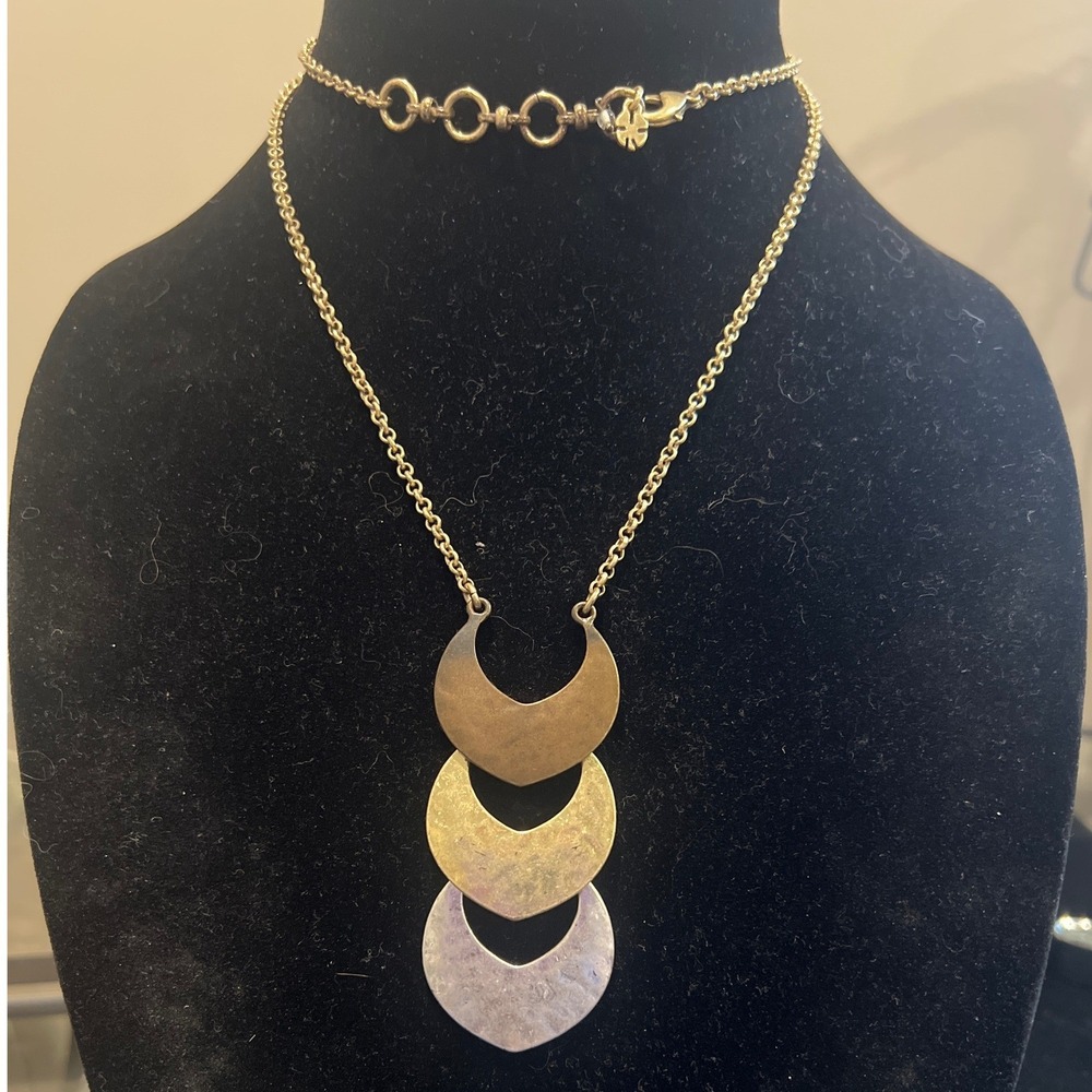 Lucky Brand Mixed Metal Triple Crescent Moon Hammered Long Pendant Necklace Boho